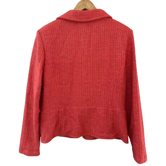 St. John Metallic Single Button Tweed Blazer‎ Coral Size 12
